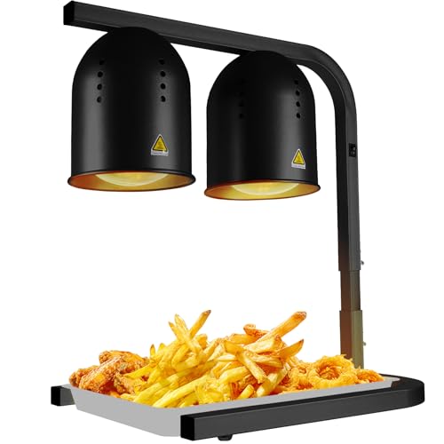 Heat Lamp for Food, with Two 250W Bulbs for Fast and Even Heating, Food Heat Lamp with Adjustable Height Stand, Commercial Food Warmer Lamp for Home, Fast Food Restaurant, Buffet, Bakery Black - color: Black