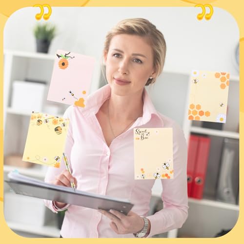 24 Pcs Bee Sticky Notes with Pens Bee Themed Gifts Self Adhesive Notepad Cute Memo Notes Pads Black Ink Ballpoint Pen for Animal Lover Christmas Gifts Office School Students Teacher Supplies - style: Bee