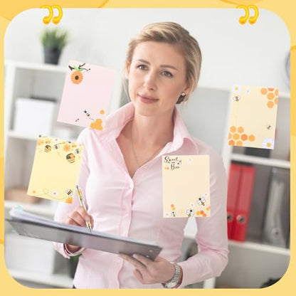 24 Pcs Bee Sticky Notes with Pens Bee Themed Gifts Self Adhesive Notepad Cute Memo Notes Pads Black Ink Ballpoint Pen for Animal Lover Christmas Gifts Office School Students Teacher Supplies - style: Bee