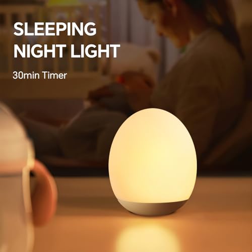 Egg Light for Nursery Silicone Baby Night Light Portable Soft Warm Touch Night Lamp Stepless Dimming with 30-Min Timer for Breastfeeding Kids Bedroom