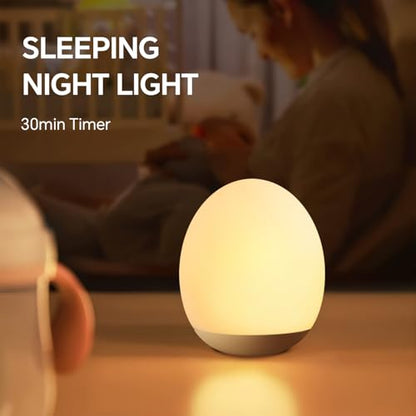 Egg Light for Nursery Silicone Baby Night Light Portable Soft Warm Touch Night Lamp Stepless Dimming with 30-Min Timer for Breastfeeding Kids Bedroom