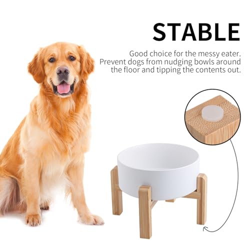 White Raised/Elevated Ceramic Dog Bowl for Small Medium Sized Breeds,Dog Food Water Bowl with Stand,6 in Non Slip Heavy Pet Feeding Dish 3.6 Cups/ 850 ml /28 OZ - color: White, size: 6 in