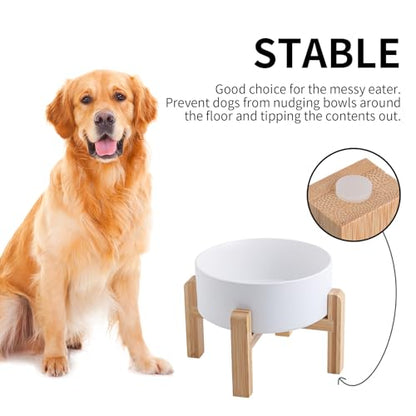 White Raised/Elevated Ceramic Dog Bowl for Small Medium Sized Breeds,Dog Food Water Bowl with Stand,6 in Non Slip Heavy Pet Feeding Dish 3.6 Cups/ 850 ml /28 OZ - color: White, size: 6 in