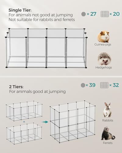 SONGMICS Pet Playpen with Floor, Small Animal Pen, Pet Fence Indoor, DIY Plastic Enclosure for Hamsters, Hedgehogs, 57.1 x 28.3 x 22.4 Inches, White ULPC007W01 - color: White, style: 20 Panels - 57.1"L x 28.3"W x 22.4"H