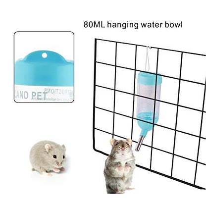 Guardians Hamster Water Bottle, Little Pet Automatic Drinking Bottle with Food Container Base Hut Hanging Water Feeding Bottles Auto Dispenser for Small Animals(80ml,Blue) - color: Blue, size: 80ml