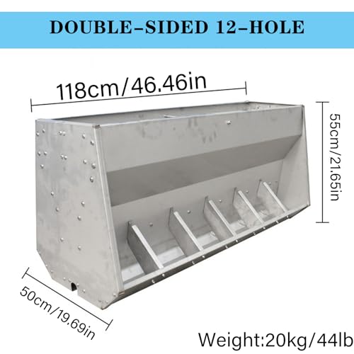 23in 27in 35in 46in Pig Feeder, 6-Door Heavy Duty Stainless Steel Hog Feeder, Outdoor Livestock Feeder Farm Accessory Self Feeder with Visable Feed Design Feeding Up to 20 Hogs,Silver,118cm - size: 118cm