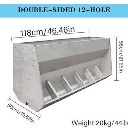 23in 27in 35in 46in Pig Feeder, 6-Door Heavy Duty Stainless Steel Hog Feeder, Outdoor Livestock Feeder Farm Accessory Self Feeder with Visable Feed Design Feeding Up to 20 Hogs,Silver,118cm - size: 118cm