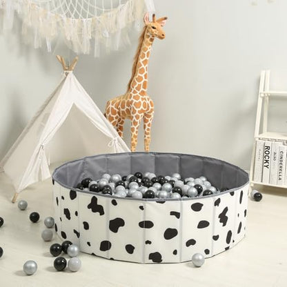 GOGOSO Foldable Ball Pit for Toddlers Large Foldable Puppy Dogs Cats Baby Infant Kids Portable Corner Ball-Pit Big Pop Up Collapsible Soft Play Tent Indoor Outdoor (Balls no Include) Black White Cow