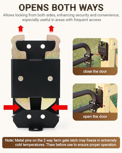 2 Way Farm Gate Latch, Heavy-Duty Fence Gate Latch with Self-Locking Nut, Black Livestock Gate Latch Compatible with Horse Corrals, Farms, Pastures, Stables, Ranches - size: 1PC