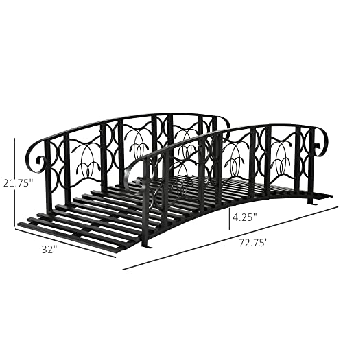 Outsunny 6' Metal Arch Backyard Garden Bridge with 660 lbs. Weight Capacity, Safety Siderails, Vine Motifs, Easy Assembly for Backyard Creek, Stream, Pond, Black - color: Black