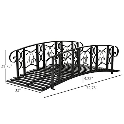 Outsunny 6' Metal Arch Backyard Garden Bridge with 660 lbs. Weight Capacity, Safety Siderails, Vine Motifs, Easy Assembly for Backyard Creek, Stream, Pond, Black - color: Black