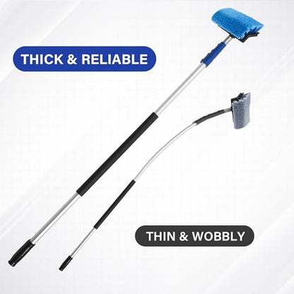 20 FT Exterior House Cleaning Brush Set with 5-12 Foot Telescoping Extension Pole, Soft Scrub Car Wash Brush, Medium Bristle Cleaning Brush and Window Squeegee & Washer - size: 12FT POLE