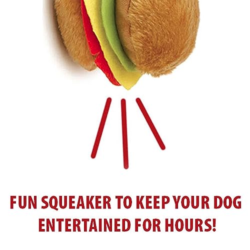 Jeffers Pet Plush American Grill Time Cuisine Dog Toys – 4.5" Squeaky Hamburger Plush Toys for Dogs – Chew, Cuddle, Interactive Play, Soft Durable Fabric, Puppy Gift, Christmas Stocking Stuffer - color: Brown Burger