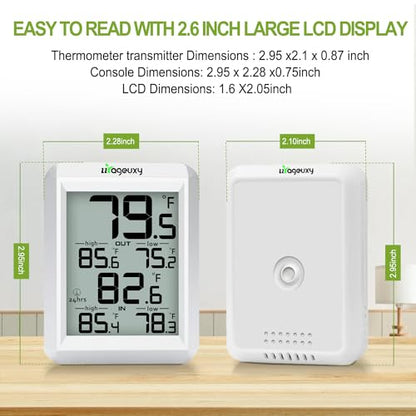 Urageuxy Indoor Outdoor Thermometer Wireless Digital Thermometer with Indoor and Outdoor Temperature Display for Home Room Monitoring