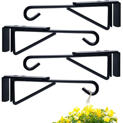 4Pack Adjustable Vinyl Fence Hooks Fit Fence Widths 0.75-3 Inch, Heavy Duty Vinyl Fence Plant Hangers for Hanging Plant Bird Feeders, Lights, Basket Over the Fence Hanger for Hanging Plant Outdoor
