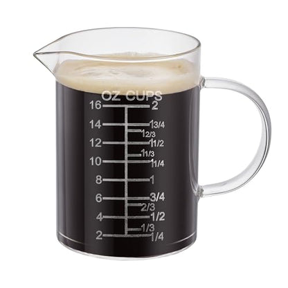 Ackers Etched Graduated Glass Measuring Cup - [Insulated Handle | V-Shaped Spout] - High Borosilicate Glass Measuring Cup for Kitchen or Dining, Easy to Read, 500 ML (16 Oz, 2 Cup) - size: 500 ML (16 Oz, 2 Cup) - Etched Graduated