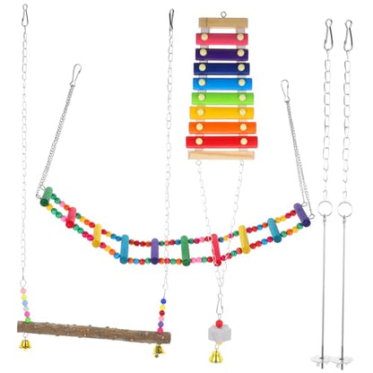 TOYANDONA Parrot Foraging with Hanging Swing Ladder and Colorful Beads Chicken Climbing Pecking for Cage Fun Chewing Bird for Pet Chicks