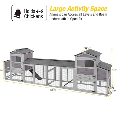 Aivituvin 160in Chicken Coop Extension Design Wooden Hen House Poultry Cage Movable with Nesting Box and Run (Two Sets) - color: Grey, size: AIR61-C
