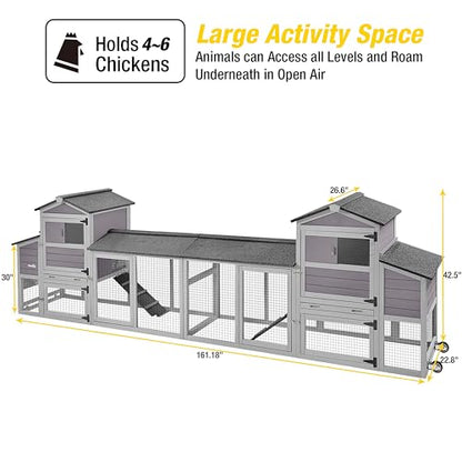 Aivituvin 160in Chicken Coop Extension Design Wooden Hen House Poultry Cage Movable with Nesting Box and Run (Two Sets) - color: Grey, size: AIR61-C