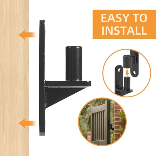 Wall Mount Gate Hinges, 2 Pairs Heavy Duty Fence Gate Hinges 5/8'' Pin Fence Post Hinge Set for Wooden or Concrete Fence Gate (Black, Screws Included) - color: Black-2 Pairs