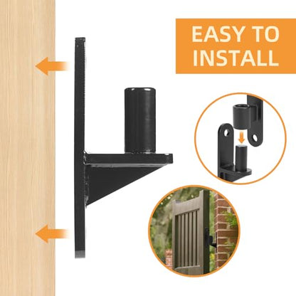 Wall Mount Gate Hinges, 2 Pairs Heavy Duty Fence Gate Hinges 5/8'' Pin Fence Post Hinge Set for Wooden or Concrete Fence Gate (Black, Screws Included) - color: Black-2 Pairs