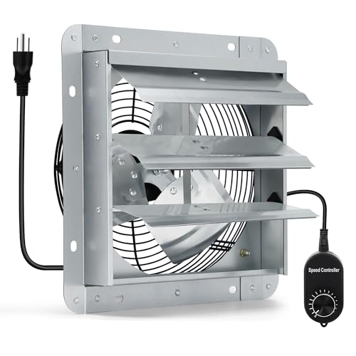 7 Inch Shutter Exhaust Fan with Speed Controller and Power Cord, Wall Mount Attic Fan for Greenhouses, Sheds, Garages, Chicken Coops, Barns Ventilation, 760 CFM - color: with Power Cord & Speed Controller, size: 7 Inch