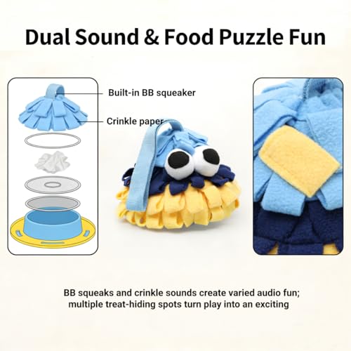 Pinecone Pet Snuffle Toy with BB Squeaker & Crinkle Paper | Interactive Hide and Seek Food Puzzle Toy | Hangable Design for Small Dogs & Small Pets | Mental Enrichment & Playtime Use (Blue) - color: blue