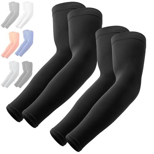 OutdoorEssentials UV Sun Sleeves for Men & Women, Cooling Arm Sleeves UPF 50+ | Golf, Tattoo Cover Up, Sun Protection - color: (2 Pairs): 2 Black