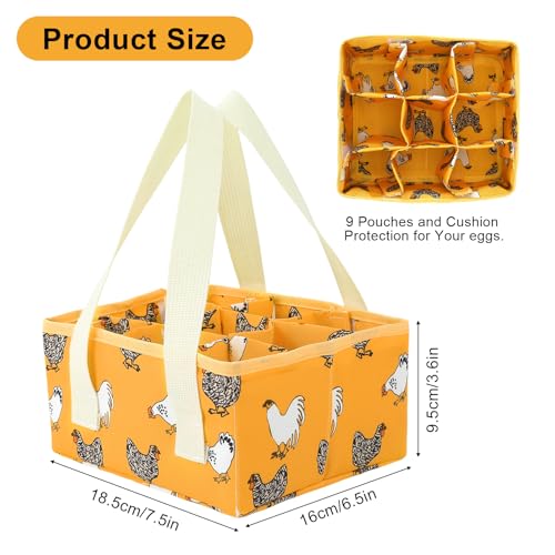 Removable Egg Collecting Basket, Egg Basket for Gathering Fresh Eggs with 9 Pouches, Foldable Canvas Egg Holder, Collector Egg for Chicken, Duck, Goose, Collection (Yellow-flowered Chicken) - style: Yellow-flowered Chicken