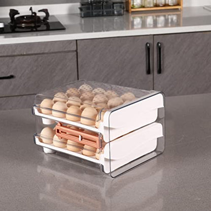 Sooyee 40 Capacity Egg Container for Refrigerator, Household Egg Holder for Fridge, Transparent 2 Drawers Chicken Egg Storage Container,White - size: 40 Capacity
