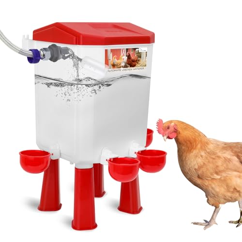 Lilyang Automatic Chicken Waterer| Float-Control Auto Waterer, Hanging/Standing Design, Connect to 3/4'' Faucet & Hose, Effortless Hydration Solution for Backyard Coop & Small Farm (Red) - color: Red