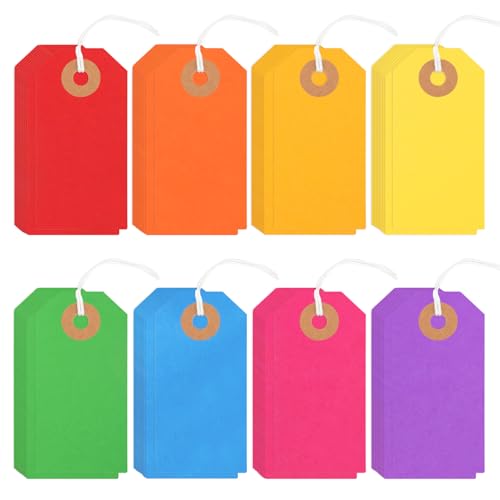 120PCS Blank Shipping Tag, 2 3/4 x 1 3/8 inches Manila Label Tags (Rainbow) | Label Tags with String Reinforced Hole Writable Large Marking Hang Tags with Wire - color: Rainbow
