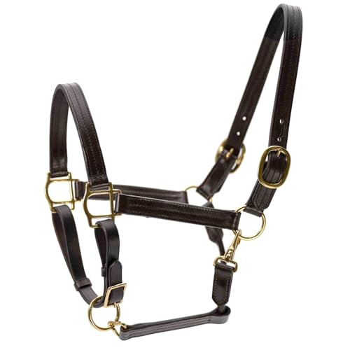 Jeffers Versailles Triple Stitched Leather Horse Halter with Double Buckle Crown & Throat Snap, Adjustable Premium Leather - size: Oversize