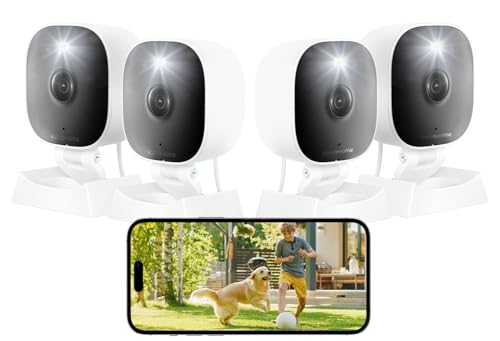 2K Cameras for Home Security,Indoor/Outdoor for Baby/Elder/Pet Monitoring with Phone app,Plug&Play,Color Night Vision,2-Way Audio 24/7 Recording,Support 128G Card ( Not Included),4 pcs,6.56ft Wire - style: 4 pack