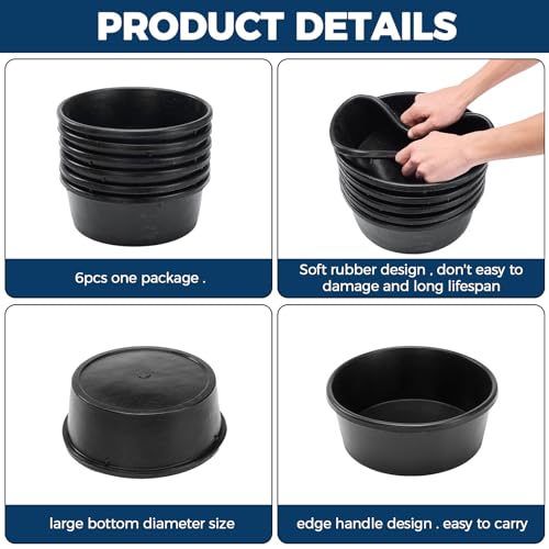 6Pcs Rubber Feed Pan,Heavy Duty 1 Gallon Horse Feed Bucket Livestock Feeder Tubs for Horse,Pony, Goat, Pig, Chicken, Dog, Farm Small Animal