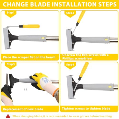 Floor Scraper Long Handle Heavy Duty, 31-61“ Long Handle Blade Scraper Tool with 10PCS Extra Blades 4 Inch stainless steel efficiently and quickly kitchen stickers windows cleaning. (55inch) - size: 61inch