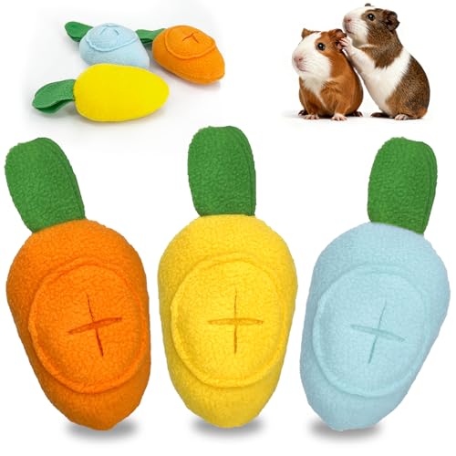 3Pcs Guinea Pig Toys, Washable Guinea Pig Slow Feeder Treat Dispenser Toy, Boredom Relief and Foraging Fun(Yellow, Orange, Blue)