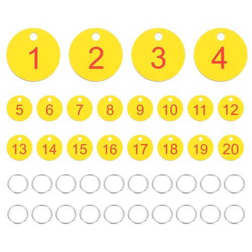 PATIKIL 20PCS Number Tags 1-20, Number Key Tags Plastic Numbered Keychain with Key Rings for Organizer Field Sales Hangers Clothes Labels ID, Yellow Red - color: Yellow Red