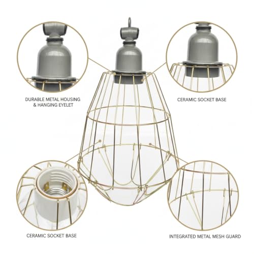 Heat Lamp Guard with Ceramic Socket, Metal Mesh Bulb Protector for Reptile Terrariums, High-Temp Resistant Fixture Kit