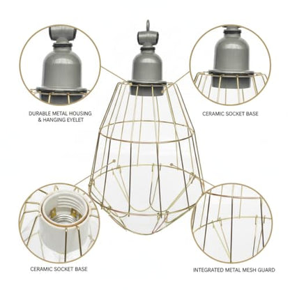 Heat Lamp Guard with Ceramic Socket, Metal Mesh Bulb Protector for Reptile Terrariums, High-Temp Resistant Fixture Kit