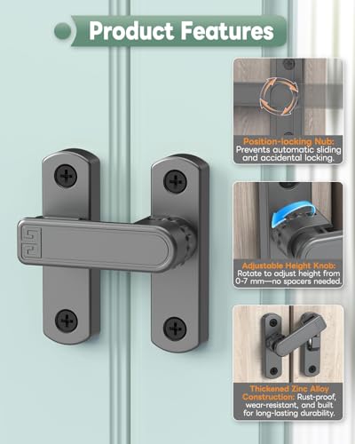 Adjustable Barn Door Locks, 90/180 Degree Sliding Door Latch, Protect Home Security Gate Latch for Bedroom, Barn, Cabinet, Garden, Fence (Grey-2 Pcs) - color: Grey-2 Pcs