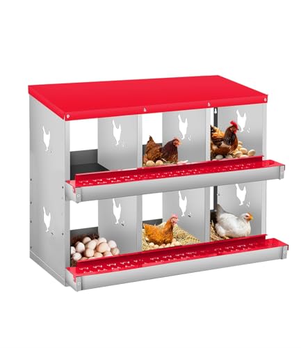 6 Compartment Chicken Nesting Boxes, Metal Roll Away Egg Laying Boxes with Removable Tray & Lid Cover, Chicken Coop Nest Box for Hens, Egg Protection Design (Without Legs) Orange - color: Orange, size: 6 hole - without leg