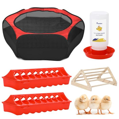 Pawaboo Chick Brooder Box for Chick Starter Kit, Brooder Pen/Chicken Supplies Brooders Box with Chicks Perch Brooding Up to 15 Chicks, Duck and Quail, Red+Black - color: Z-Red+Black