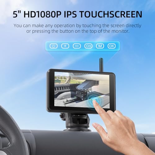 eRapta Magnetic Solar Wireless Backup Camera: HD1080P 5” Touchscreen Portable with DVR, BSD, 1-Min Install-Free IR Night Vision Hitch Backup Camera for Trailer/Truck/Small RV/Camper/Tractor-AWTCM501 - size: 5 inch-1 camera with touchscreen