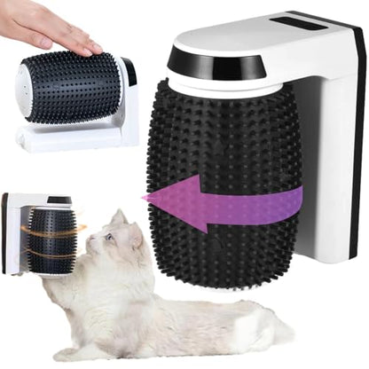 Cat Corner Brush - Grooming Tool, Wall Mount Comb | Automatic Rotating Massager Brush, Catnip-Infused Groomer for Indoor Use, for Long Cats