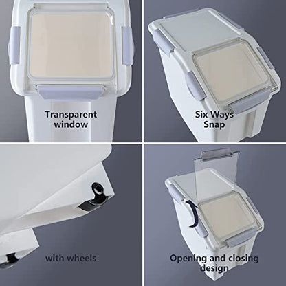 Airtight Flour Storage Container 25 lb Rice Storage Container with Wheels Seal Locking Lid, Food Containers with Measuring Cup& Scoop for Flour, Rice, Grain, Gray, 2Pack - color: Gray 2 Count