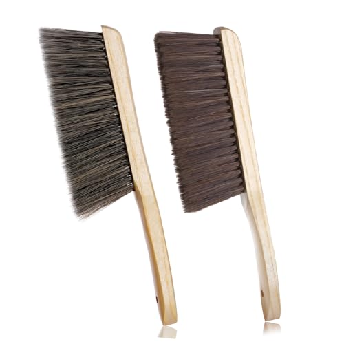 Rbenxia 2 Pieces Wooden Handle Bench Brushes Horse Hair Brushes Soft Bristles Dust Brush Household Cleaning Brushes for Fireplace, Sofa, Furniture, Workshop Woodworking (Gray+Beige) - color: Gray+beige