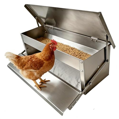 Automatic Chicken Feeder, with Weighted Bottom, 51x18x18cm, Metal Treadle Poultry Feeder, Poultry Food Dispenser, Treadle-Activated Feeding, for Backyard Coop Outdoor Farm Garden