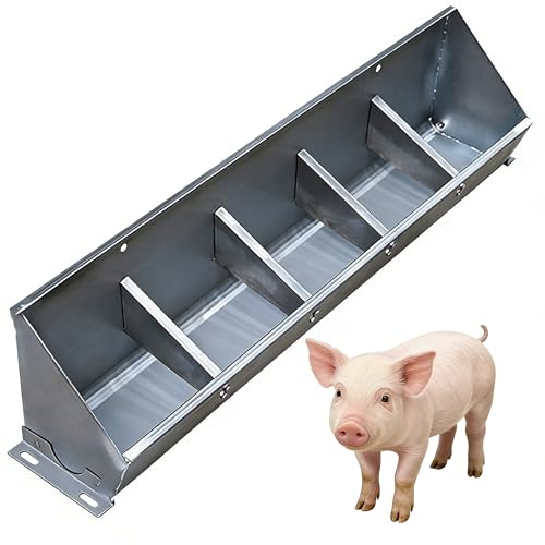20in 40in 60in 80in Hog Feeder Livestock Feed Trough Automatic Pig Feeder Heavy Duty Stainless Steel, Separated Fence Feeder Trough, Multipurpose Livestock Trough for Pig Horse,Silver,100cm - size: 100cm