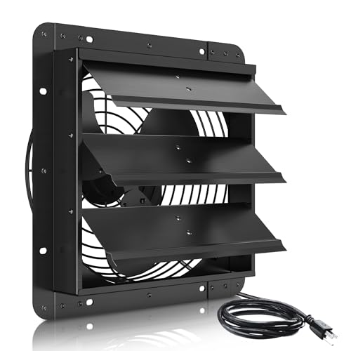 14 Inch Shutter Exhaust Fan, Aluminum Wall Mounted Exhaust Fan with Power Cord,1558 CFM High Speed Automatic Louvered Vent Fan for Greenhouse, Factory,Shop,Garage, ETL Listed - size: 14 inch